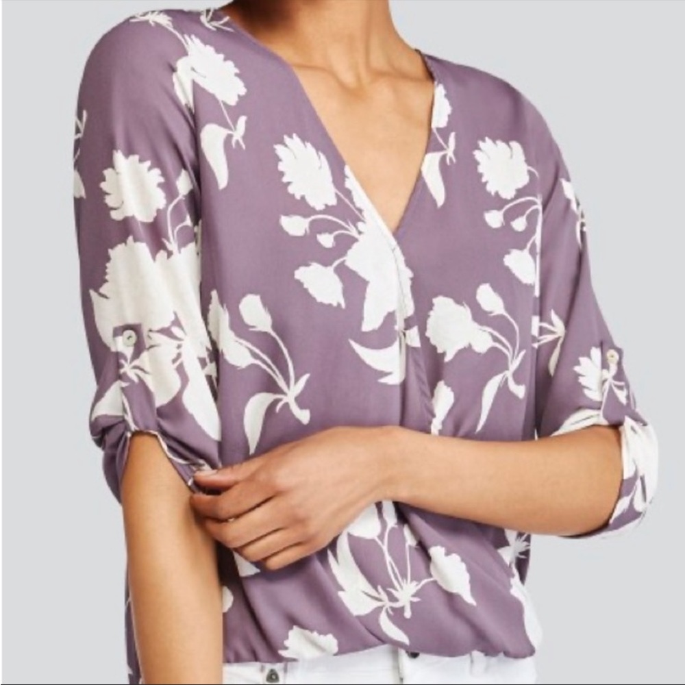 West Kei Allan Surplice Purple Floral Print Blouse Size XS
